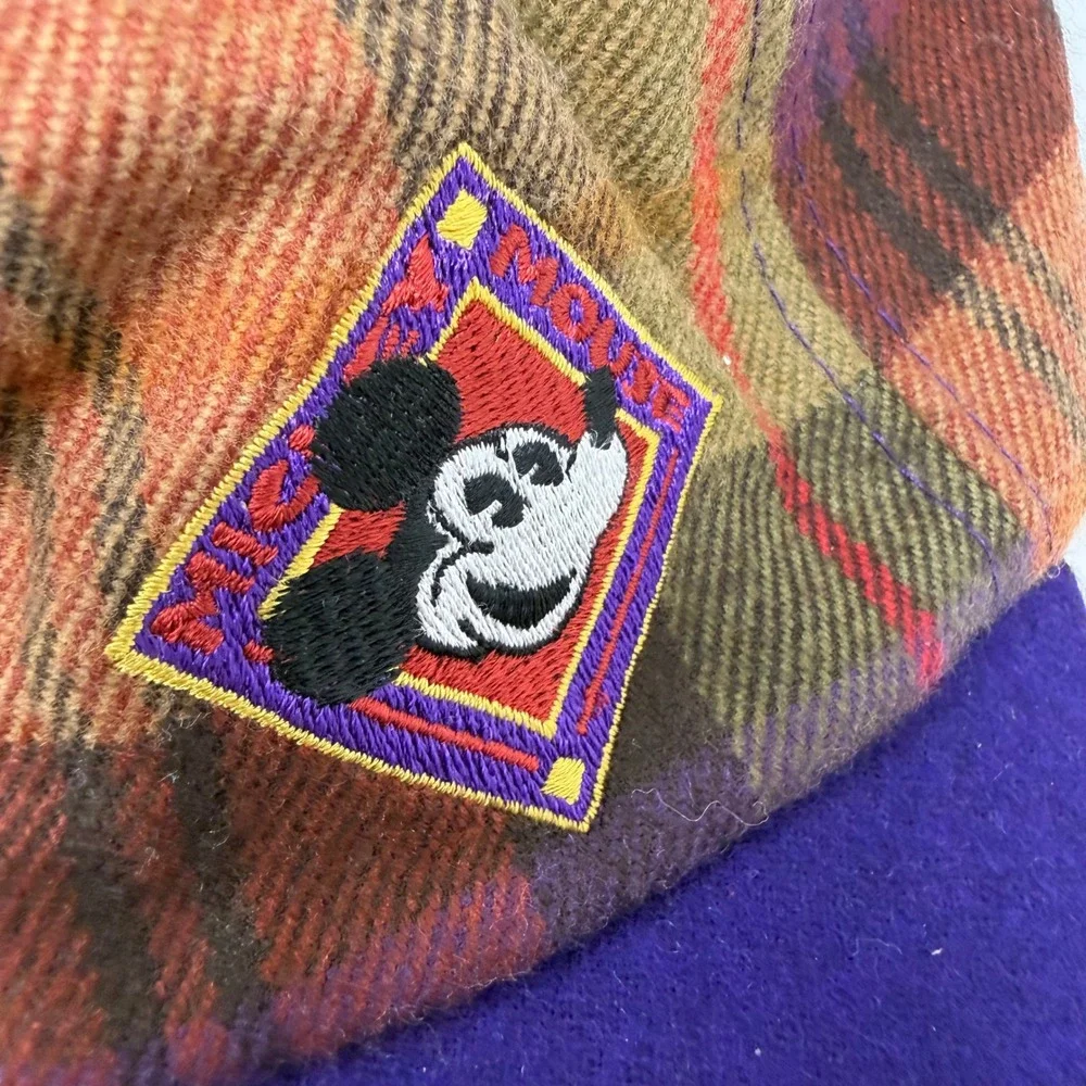 Vintage Mickey & Co Disney Wool Plaid Hat Purple Brim Fresh Caps Mens OSFM